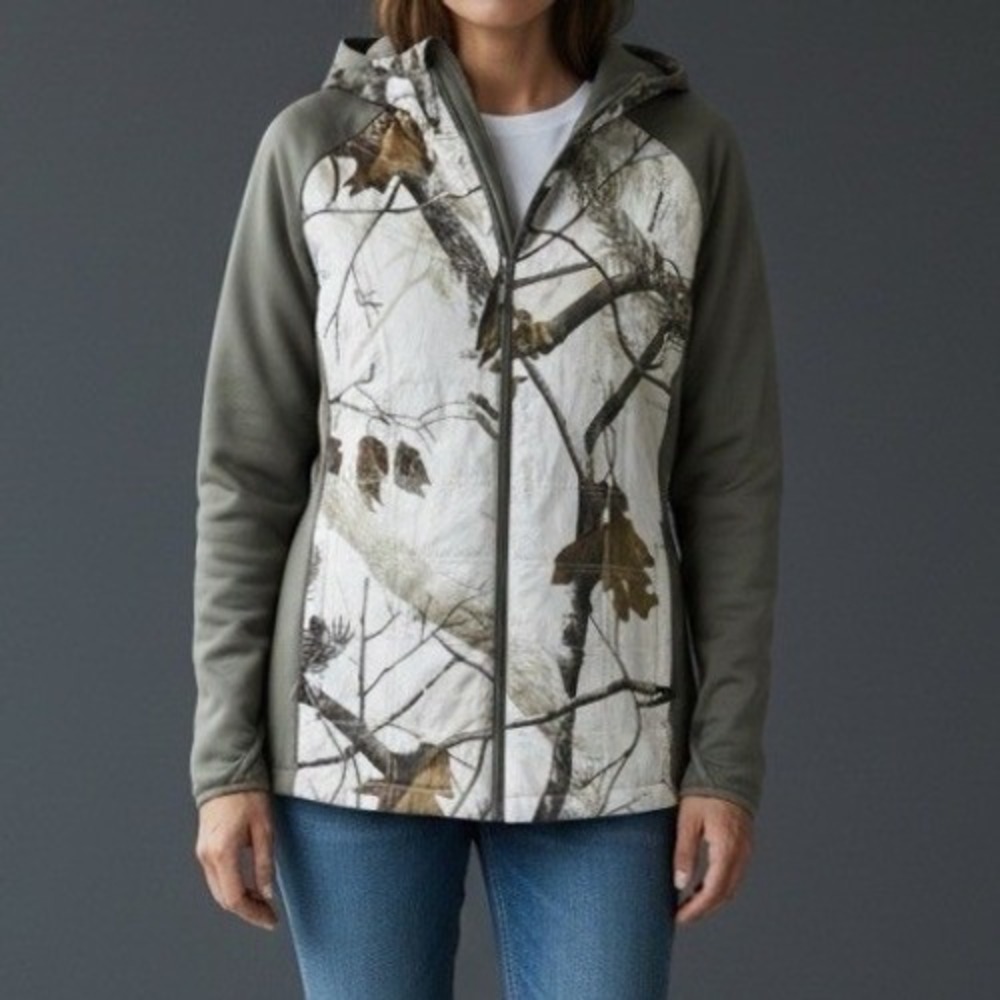 NorthCrest Outdoor Womens Realtree Camo Hybrid Quilted Hooded Jacket Green L